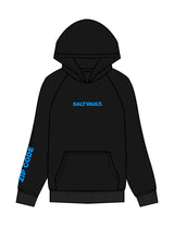 The Womens Hoodie - Washed Black - Saltvault Location - Left Chest & Right Sleeve - Printed - Blue