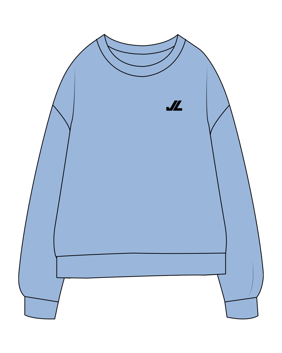The Midweight Unisex Crewneck - Washed Light Blue - Left Chest - Printed - Black