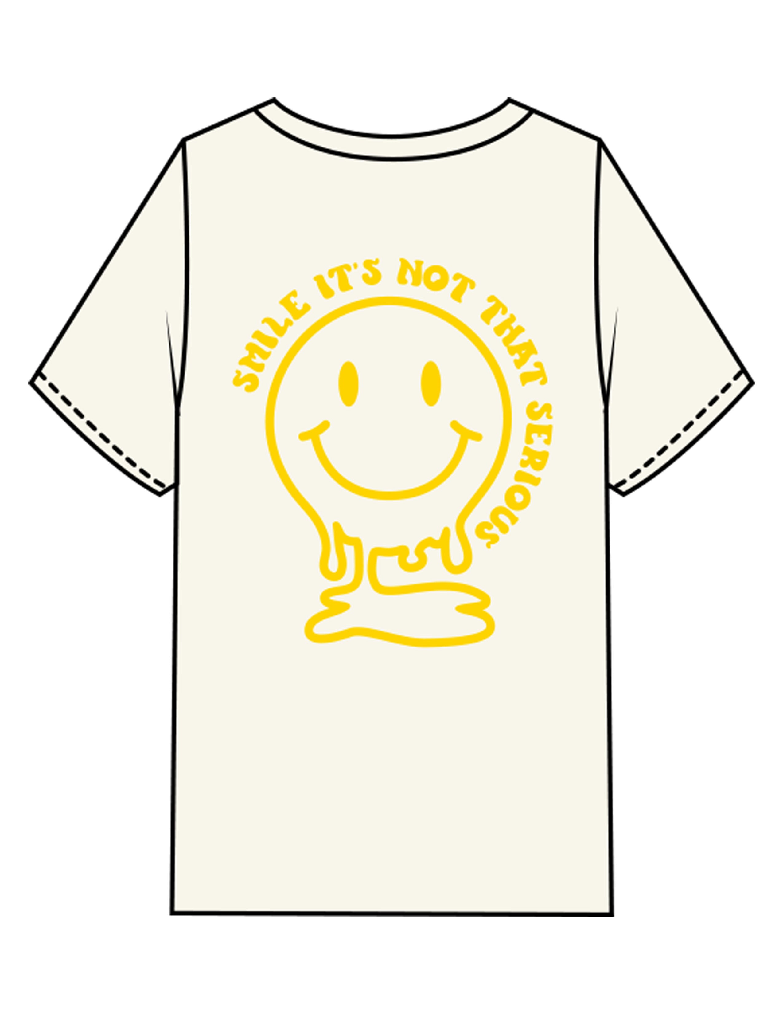 The Mens Heavyweight Tee - Off White - Try Smile Collective - Left Chest & Back Smiley - Printed - Yellow