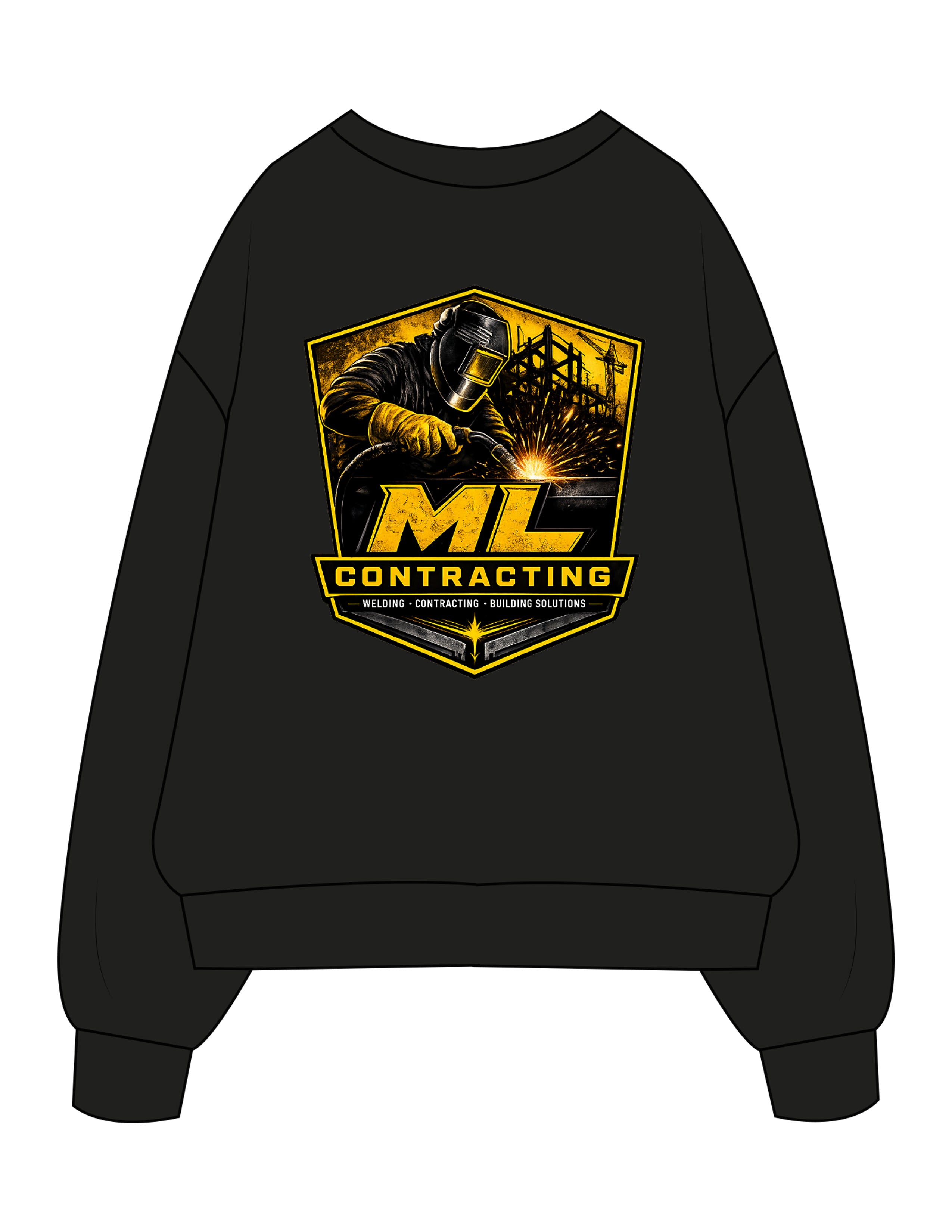 The Mens Heavyweight Crewneck - Black - ML Contracting LLC - Left Chest Flag & Back Image - Printed - Full Color