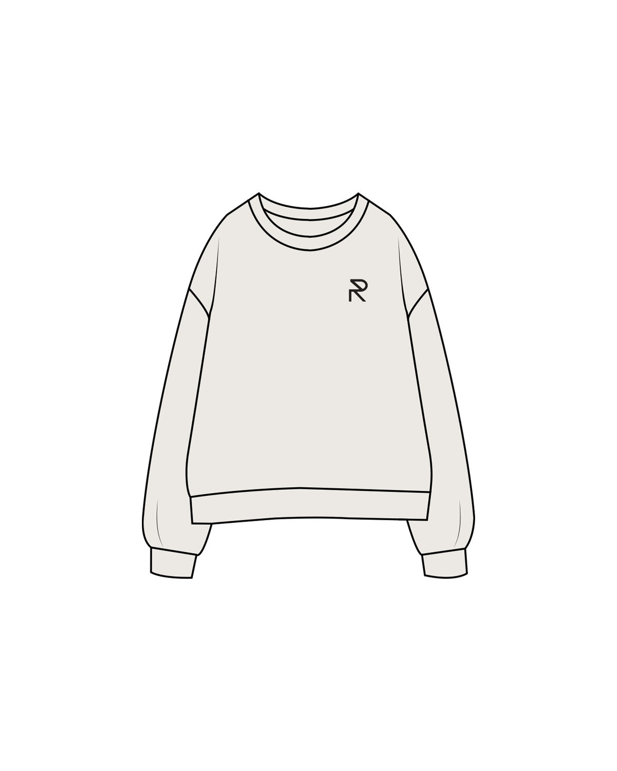 The Womens Crewneck - Bone - Reform Studios - Left Chest & Back Vertical - Printed - Black