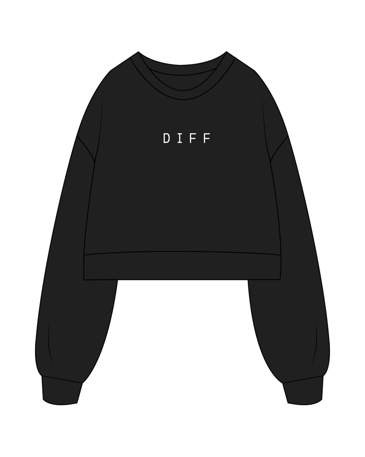 The Womens Crop Crewneck - Black - DiffEyewear - Chest "DIFF" - Printed - White