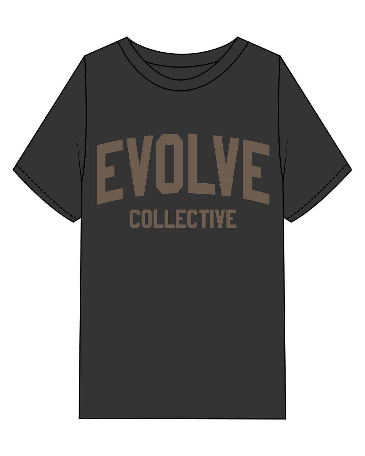 The Womens Heavyweight Tee - Washed Black - Evolve Collective - Center Chest Stacked - Printed - Brown