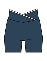 The Piped Crossover Short - Petrol Blue - The Refinery Fitness Studio - Center Back - Printed - White