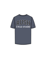 The Mens Tee - Petrol - Rush Cycle Studio - Back Stacked - Printed - Full Color
