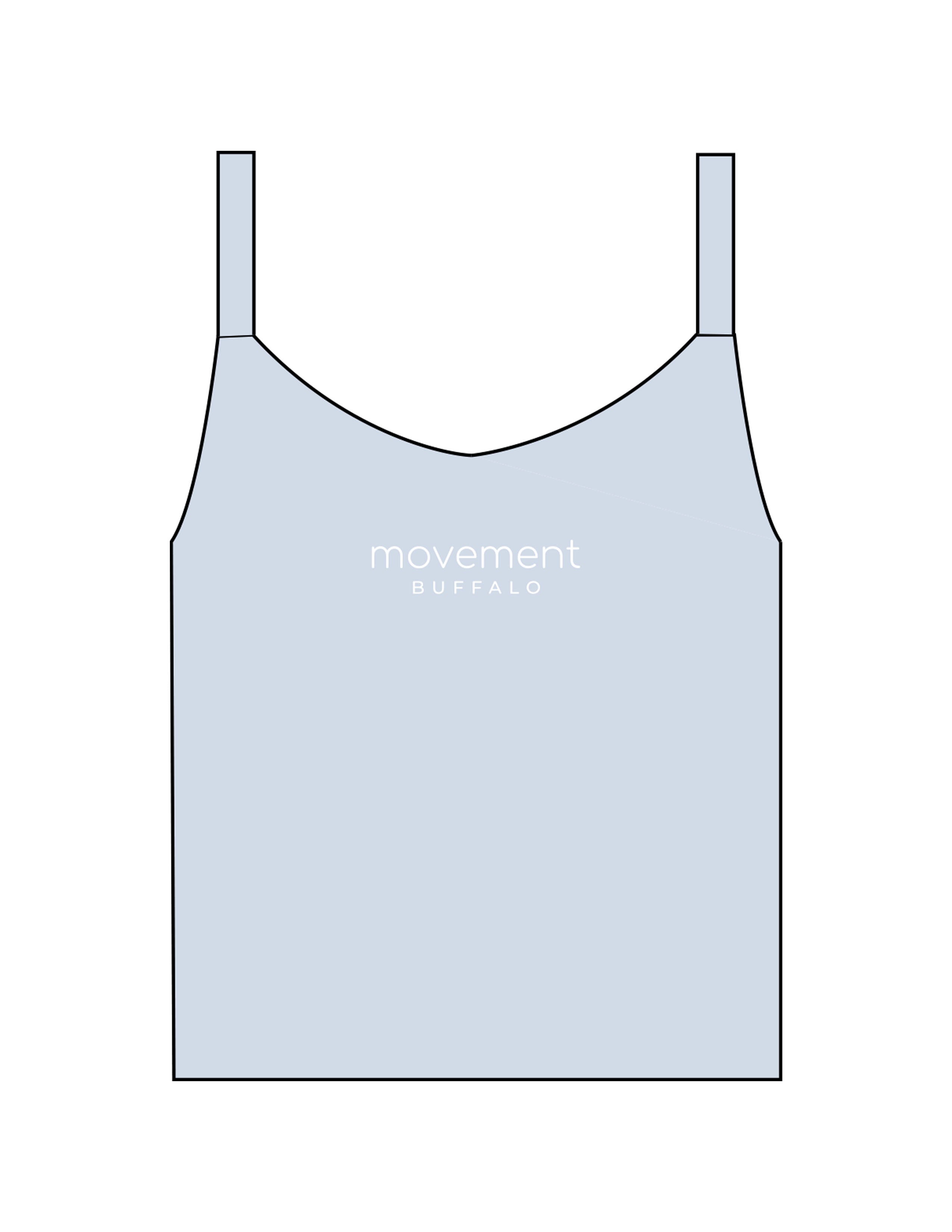 The Micro Rib Strappy Crop Tank - Baby Blue - Movement Pilates Buffalo - Center Chest Stacked - Printed - White