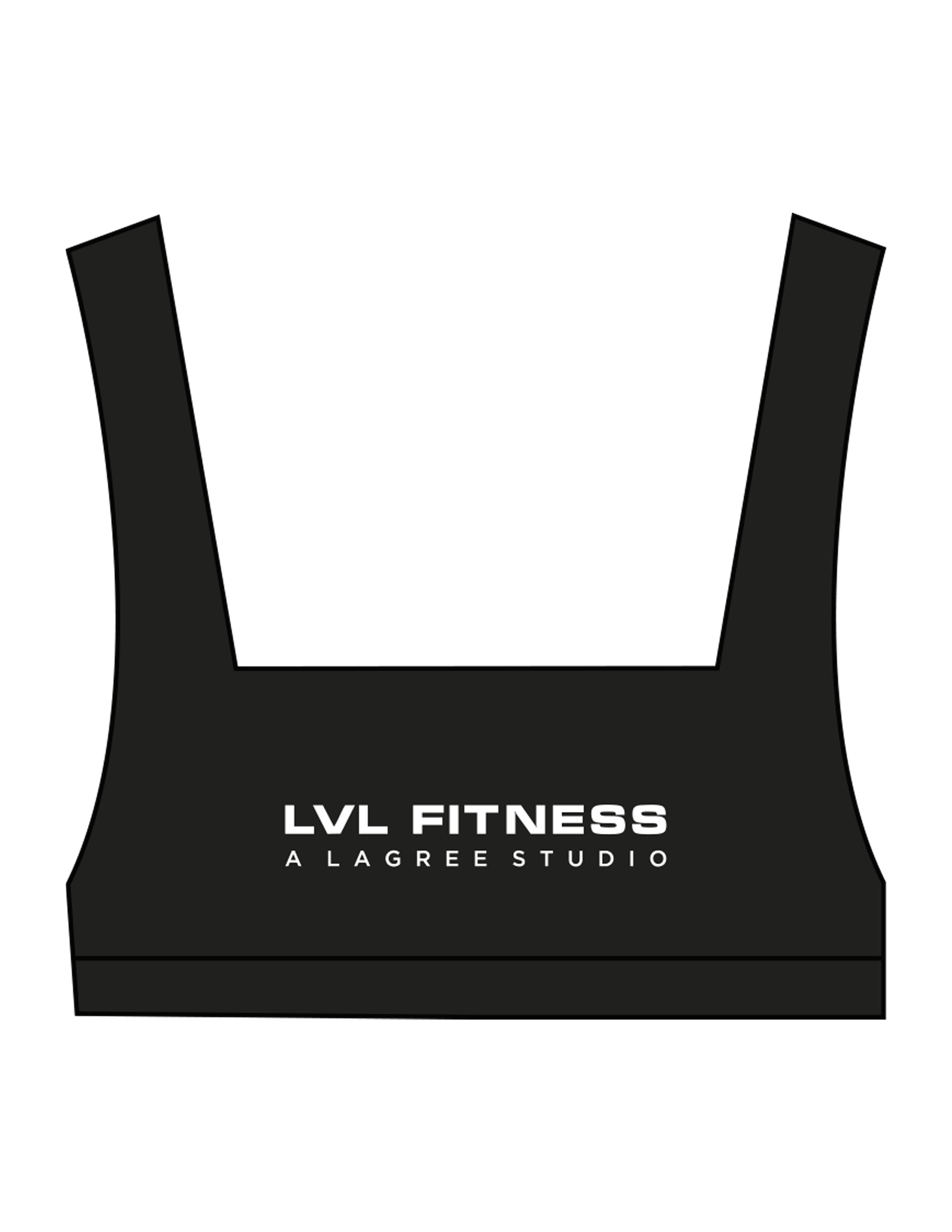 The Box Cut Bra - Black - LVL - Center Chest Stacked & Back Icon - Printed - White