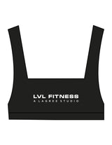 The Box Cut Bra - Black - LVL - Center Chest Stacked & Back Icon - Printed - White