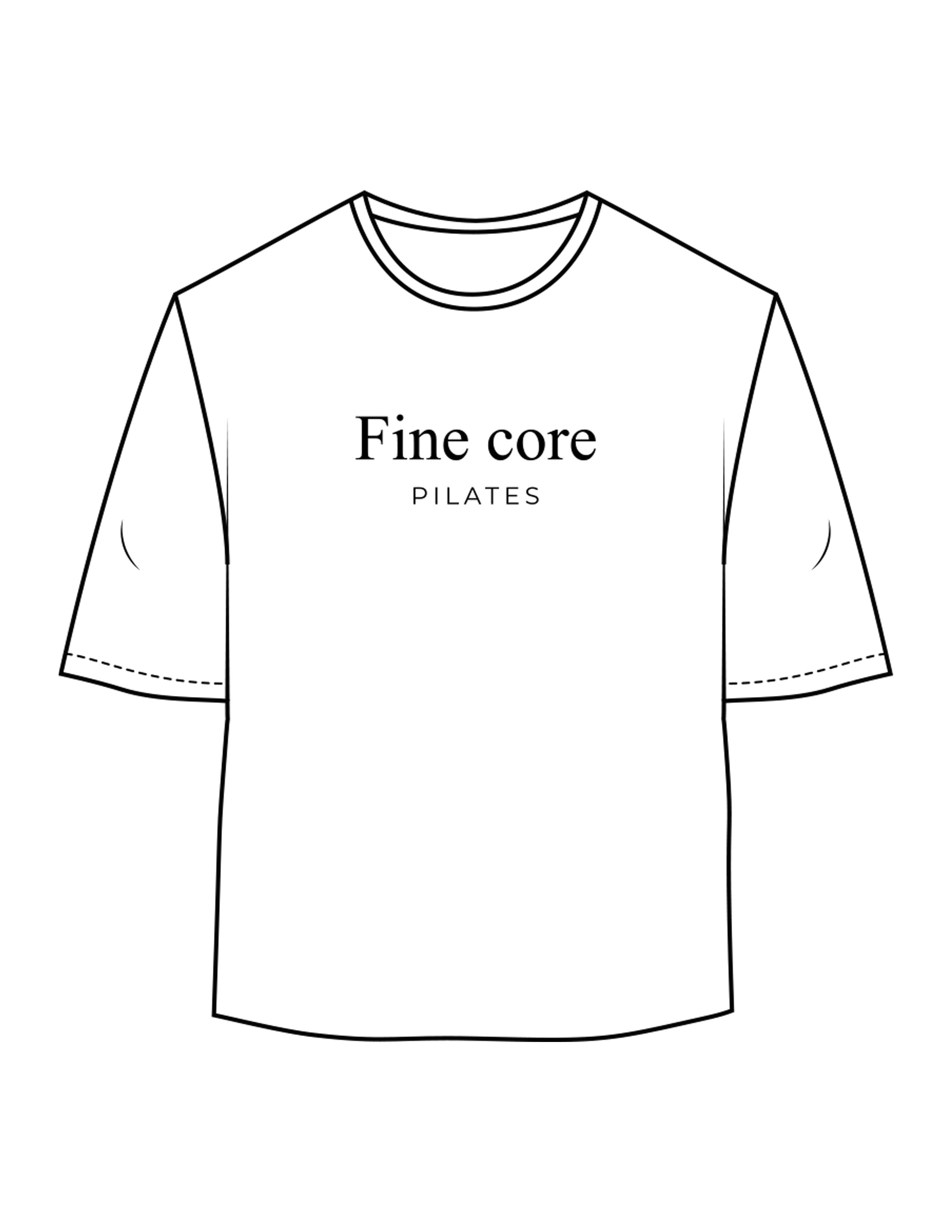 The Oversized Crop Tee - White - Fine Core Pilates - Center Chest Stacked - Printed - Black