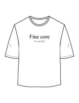 The Oversized Crop Tee - White - Fine Core Pilates - Center Chest Stacked - Printed - Black