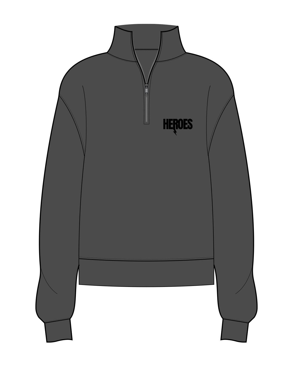 The Womens 1/4 Zip - Washed Black - Heroes Fitness - Left Chest - Printed - Black