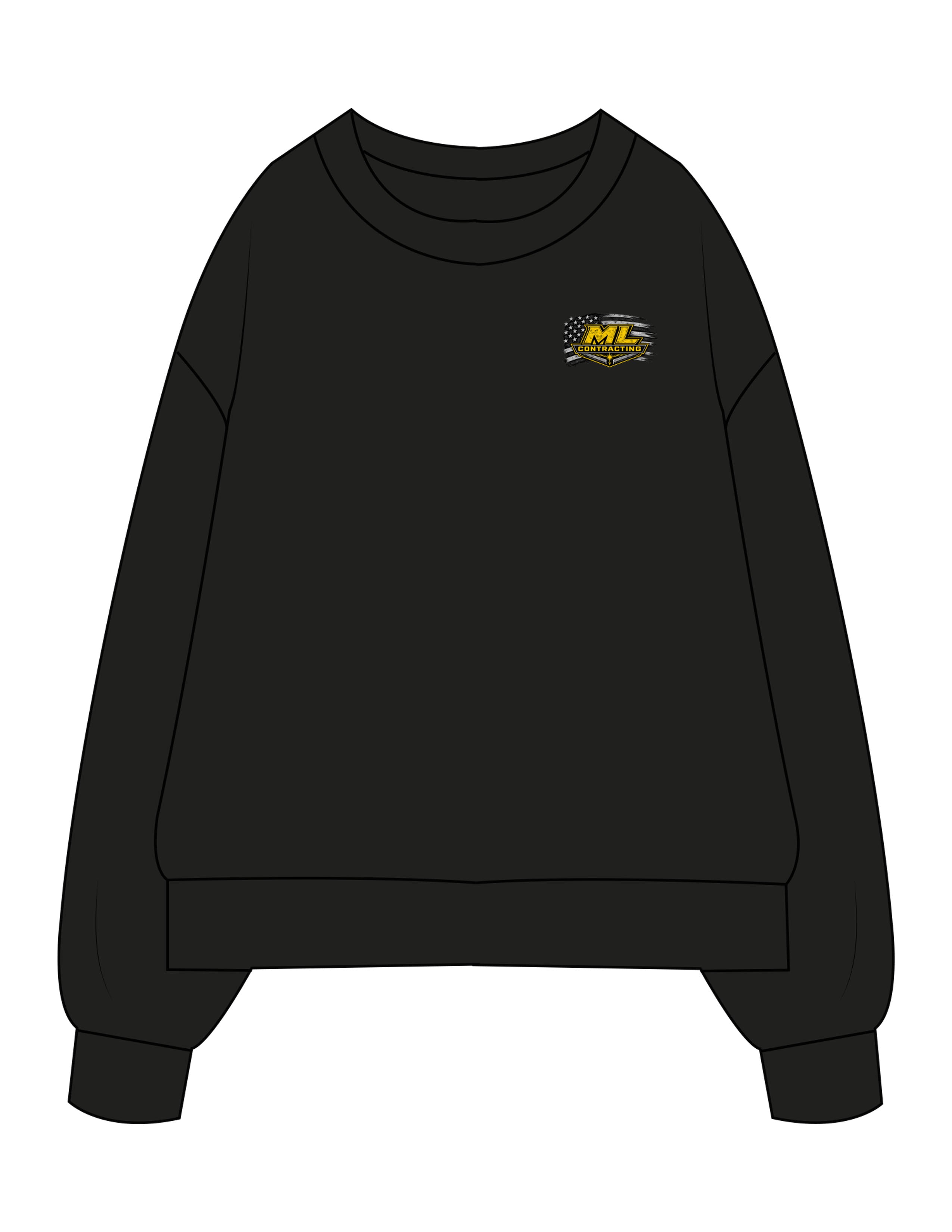 The Mens Heavyweight Crewneck - Black - ML Contracting LLC - Left Chest Flag & Back Image - Printed - Full Color