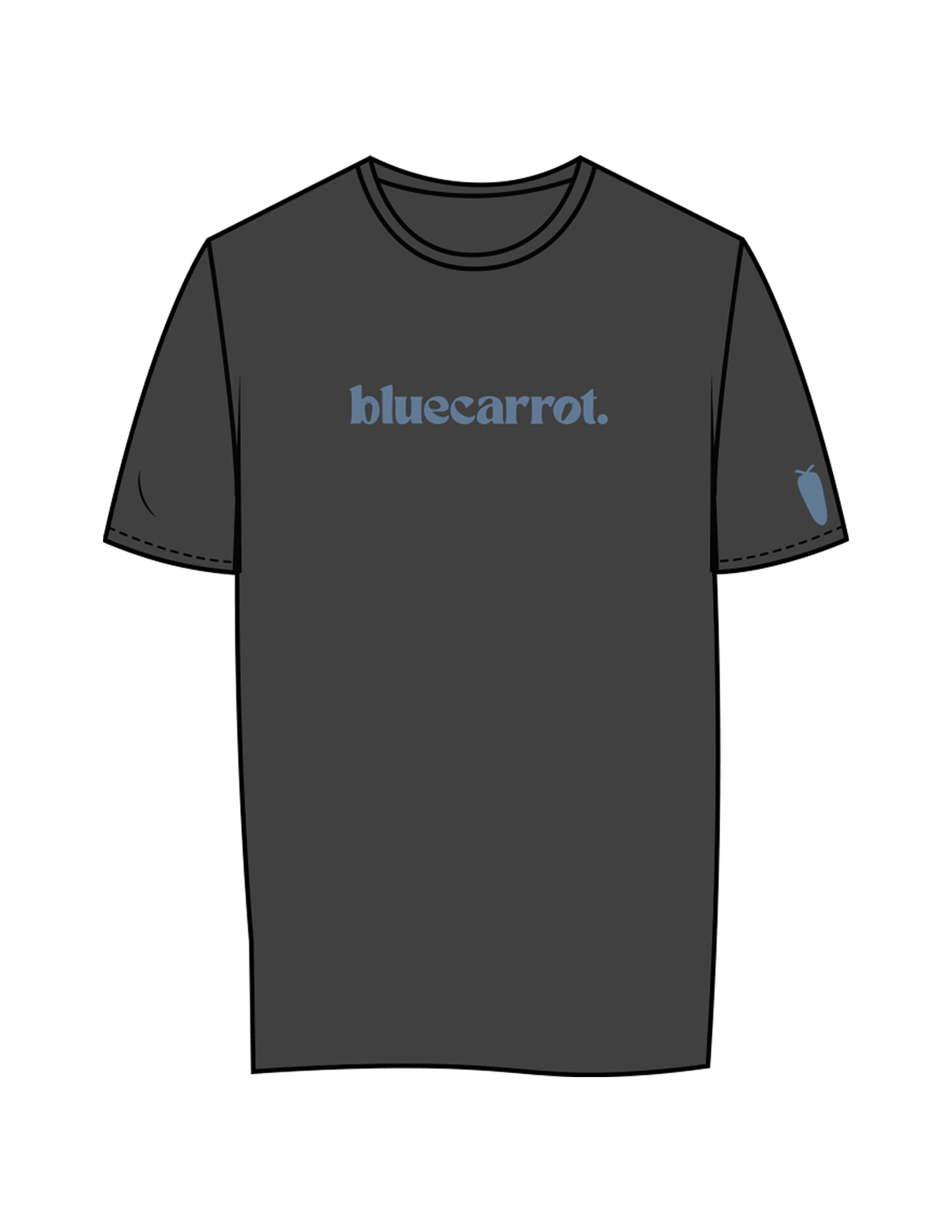 The Womens Tee - Charcoal - BlueCarrot - Center Chest & Left Sleeve - Printed - Blue