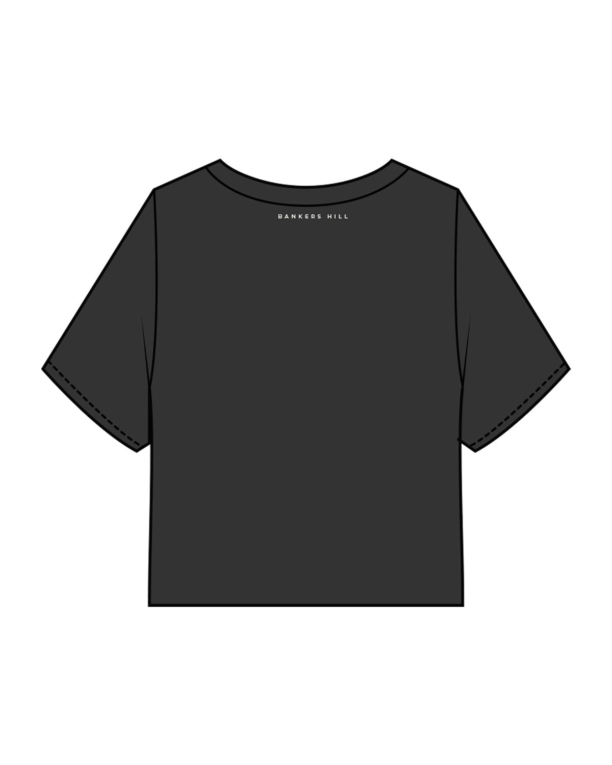 The Heavyweight Crop Tee - Washed Black - Spa Kingston - Center Chest Stacked & Back Neckline - Printed - Washed Bone