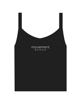 The Micro Rib Strappy Crop Tank - Black - Movement Pilates Buffalo - Center Chest Stacked - Printed - White