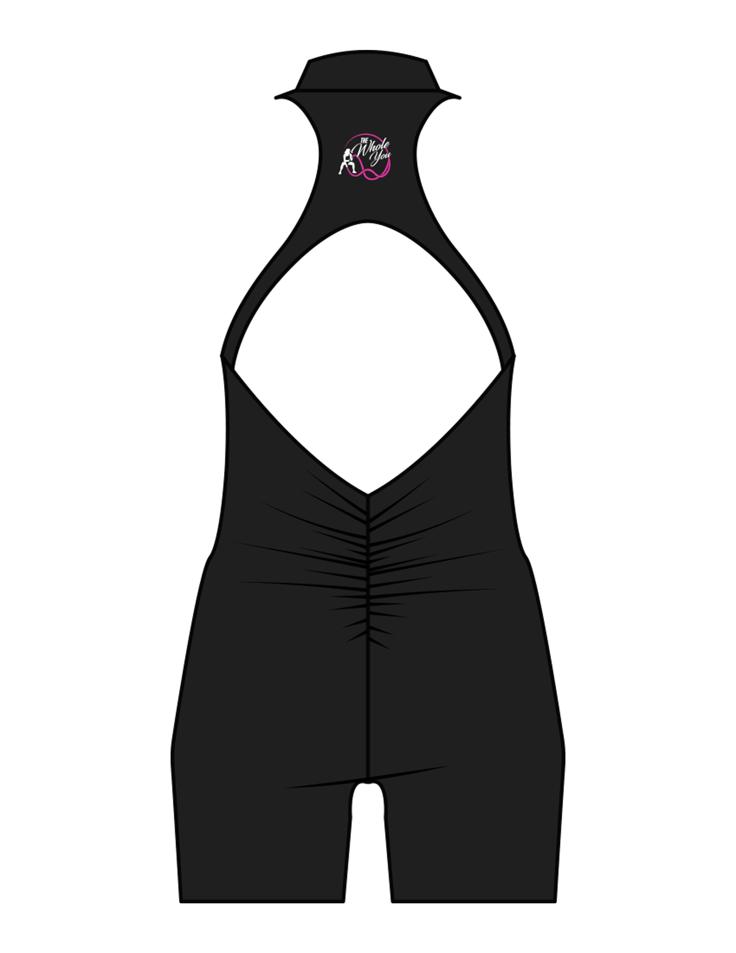 The High Neck Zip Jumpsuit - Black - The Whole You Wellness - Back Neckline - Printed - Full Color