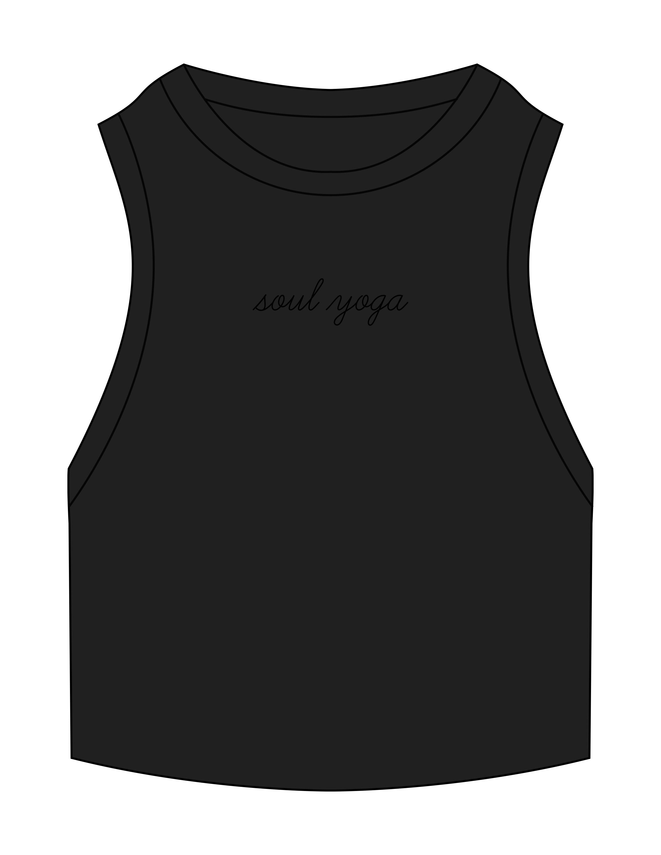 The Ribbed Crop Tank - Black - SOUL YOGA - Center Chest - EMB - Tone on Tone