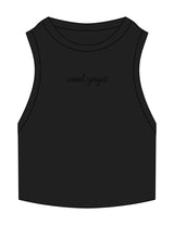 The Ribbed Crop Tank - Black - SOUL YOGA - Center Chest - EMB - Tone on Tone