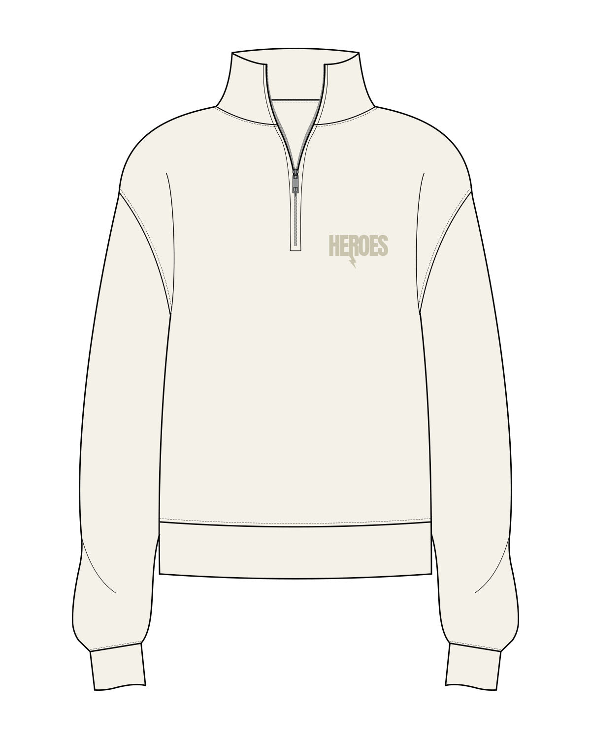 The Mens 1/4 Zip - Off White - Heroes Fitness - Left Chest - Printed - Tone on Tone