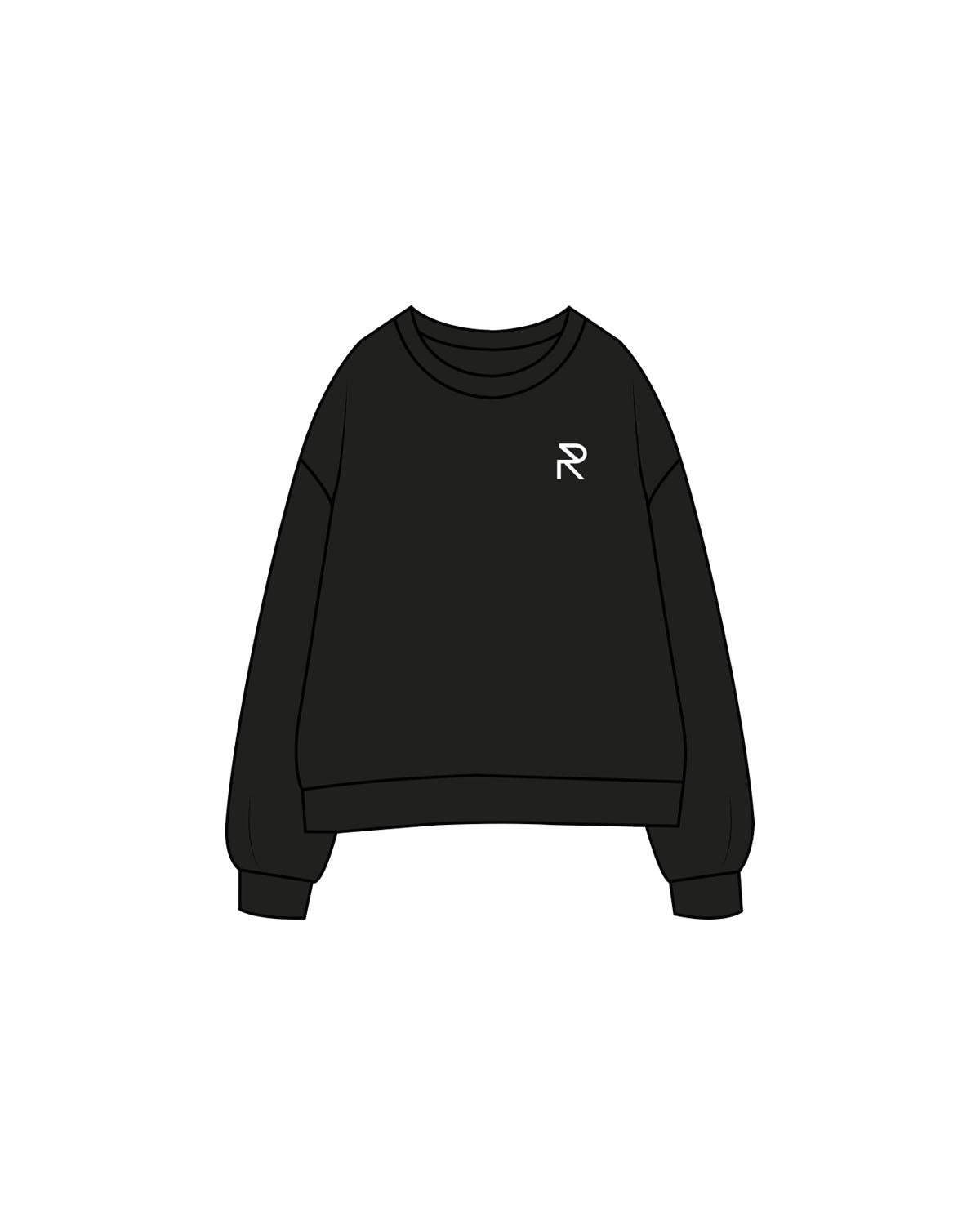 The Womens Crewneck - Black - Reform Studios - Left Chest & Back Vertical - Printed - White
