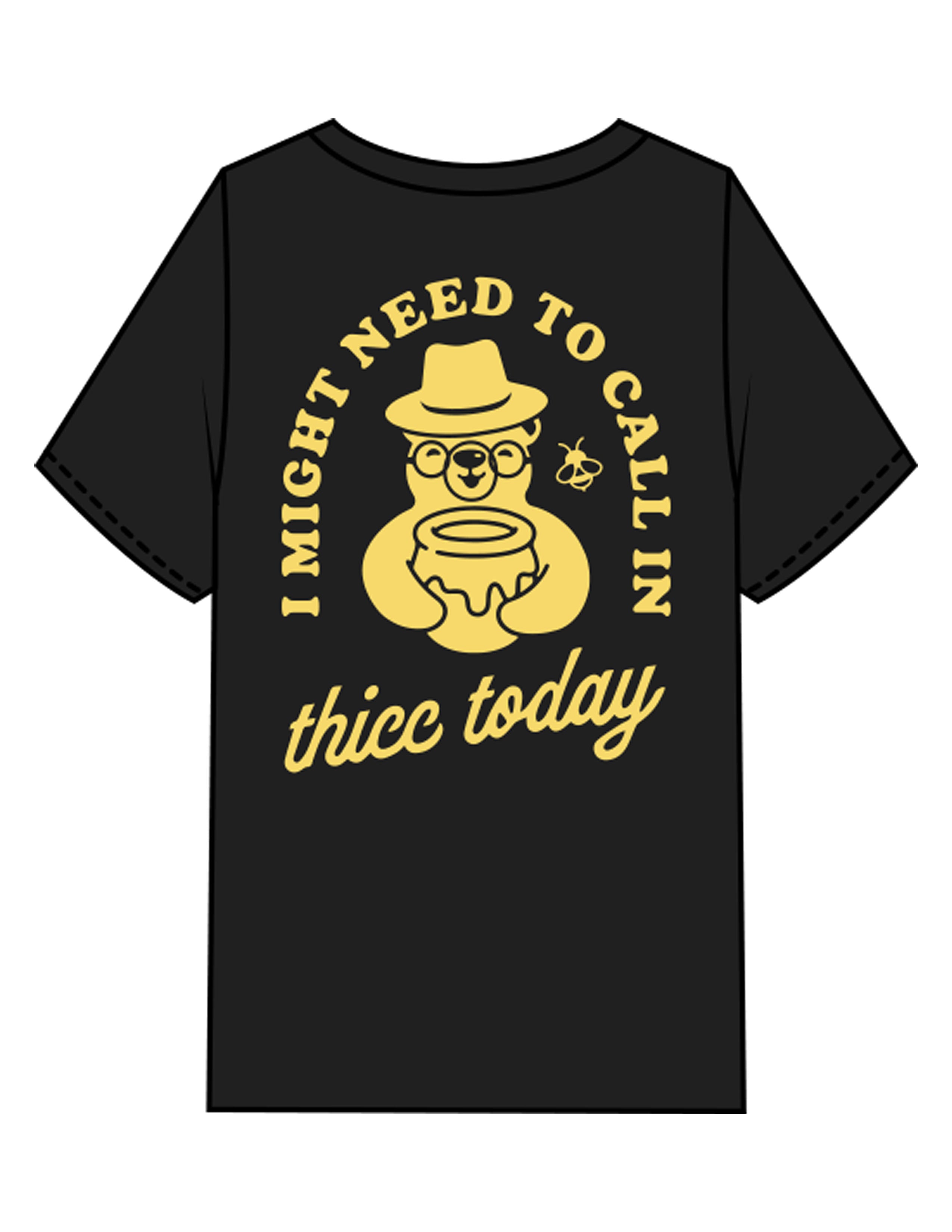 The Mens Heavyweight Tee - Black - Try Smile Collective - Center Chest & Back Bear - Printed - Light Yellow