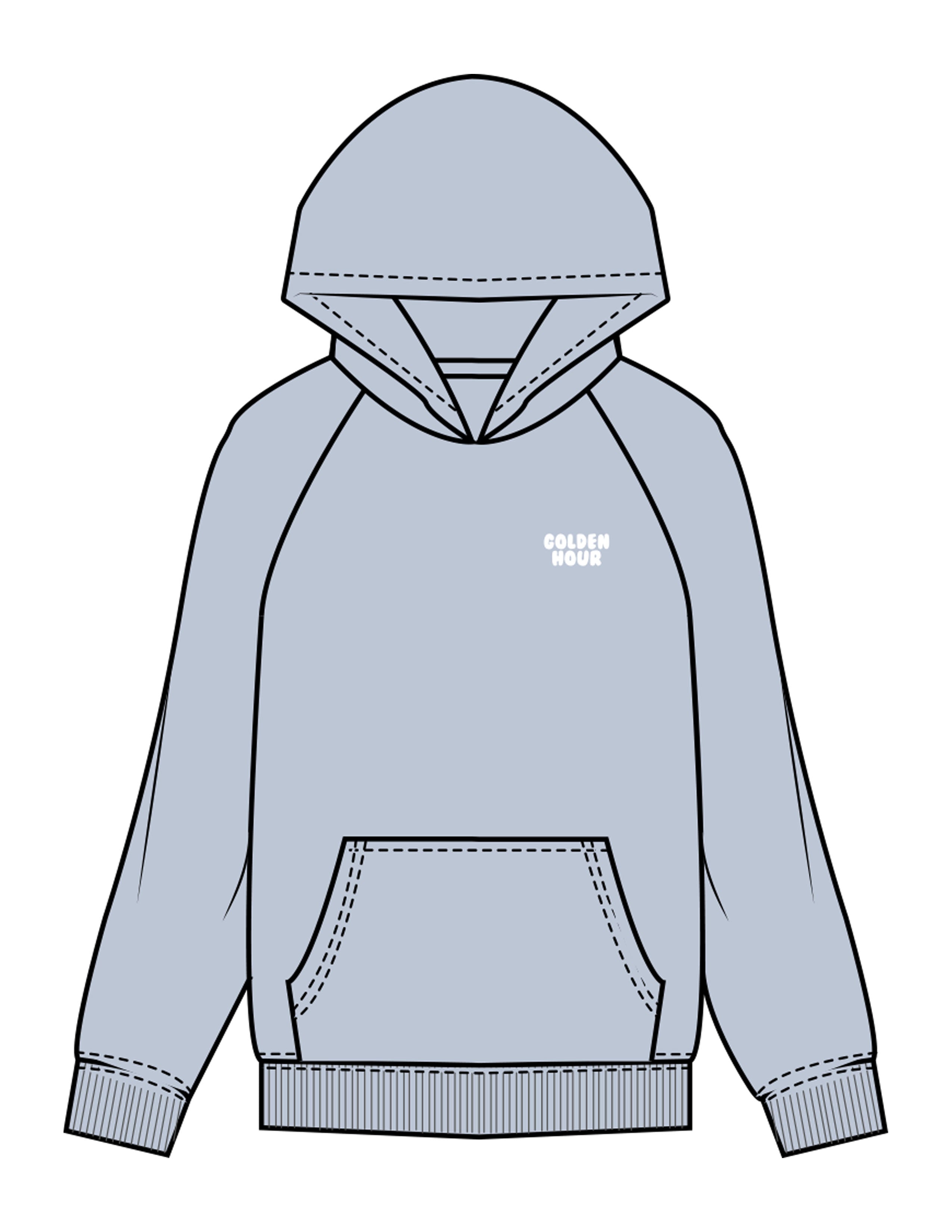The Womens Hoodie - Powder - Golden Hour - Left Chest Stacked & Back Stacked - Printed - White