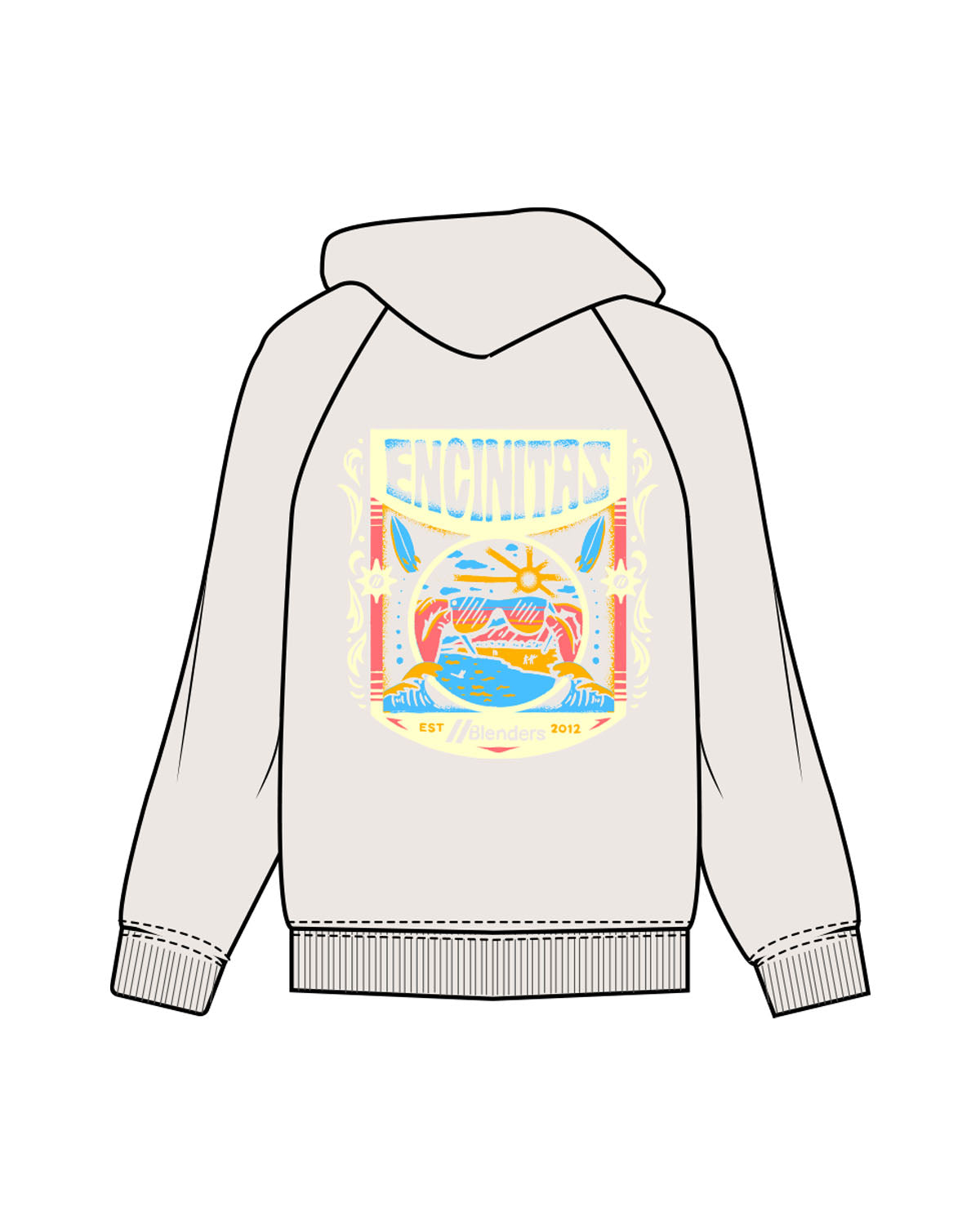 The Mens Heavyweight Hoodie - Bone - Blenders - Left Chest & Back "ENCINITAS" - Printed - Full Color