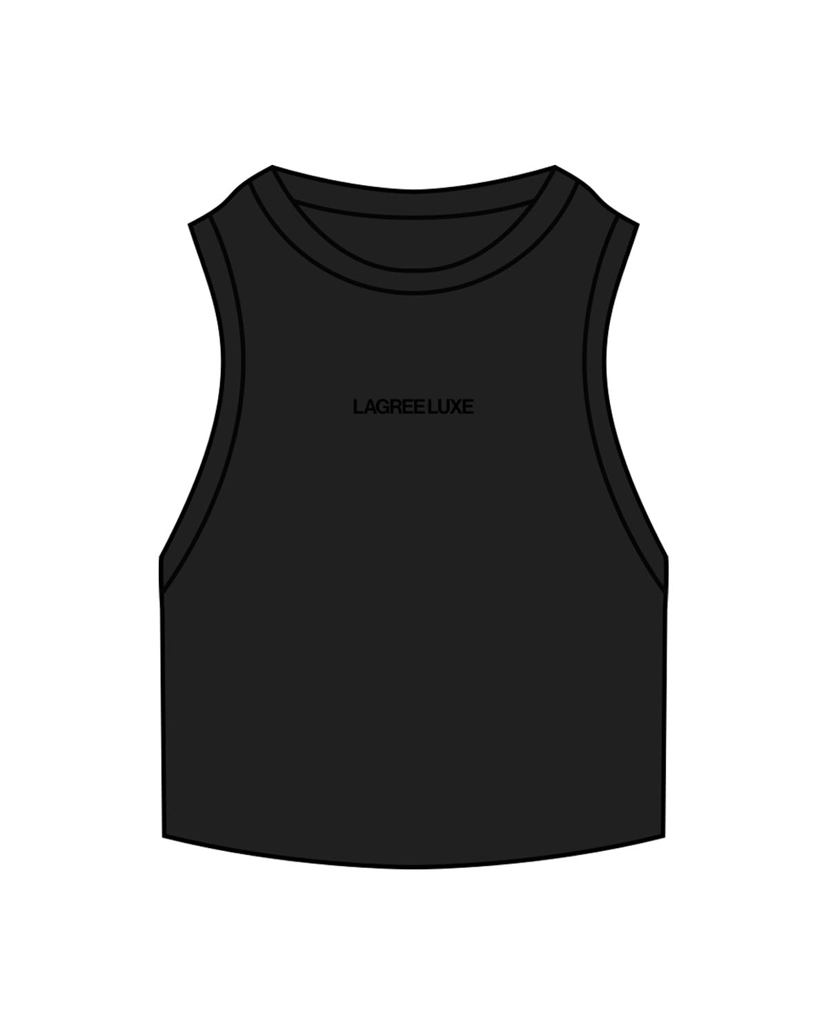 The Ribbed Crop Tank - Black - Lagree Luxe - Center Chest "LAGREELUXE" - Embroidered - Tone on Tone