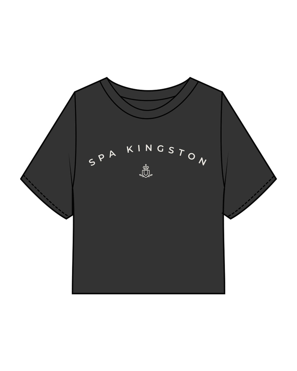 The Heavyweight Crop Tee - Washed Black - Spa Kingston - Center Chest Stacked & Back Neckline - Printed - Washed Bone