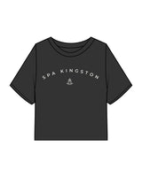 The Heavyweight Crop Tee - Washed Black - Spa Kingston - Center Chest Stacked & Back Neckline - Printed - Washed Bone