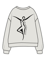 The Womens Crewneck - Washed Bone - Movement Pilates Buffalo - Full Back Icon - Printed - Black