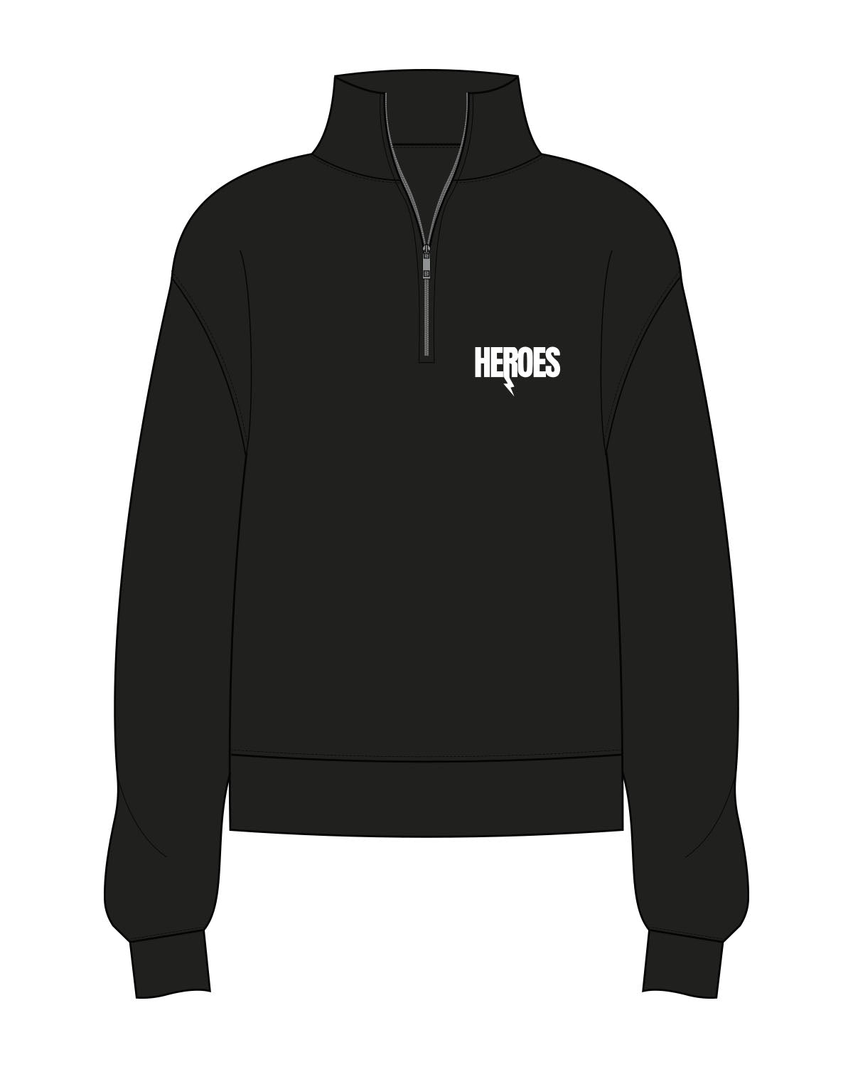 The Womens 1/4 Zip - Black - Heroes Fitness - Left Chest - Printed - White