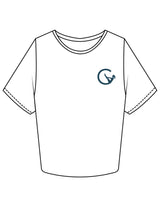 The Crop Tee - White - Movement With Chels - Left Chest & Back Stacked - Printed - Dark Blue