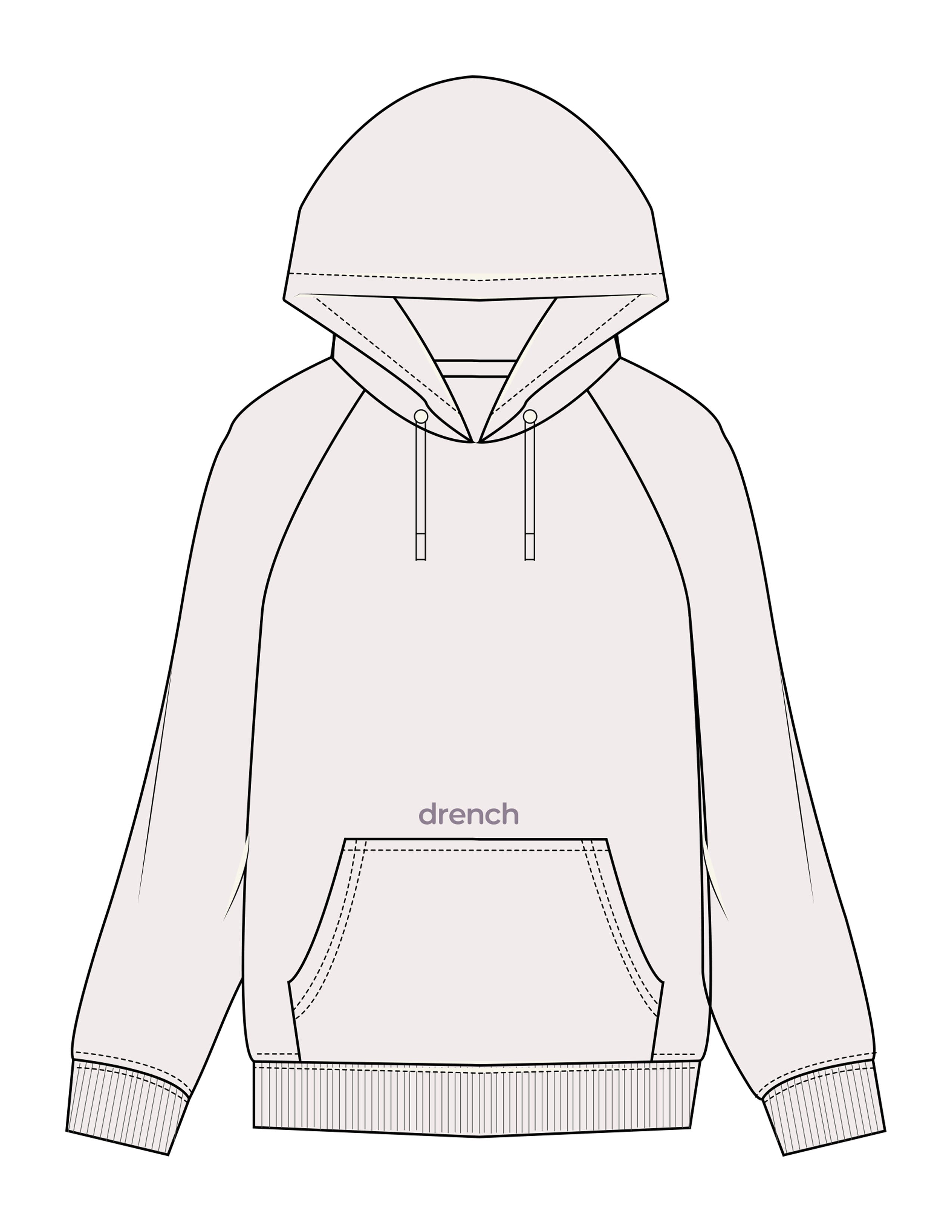 The Mens Heavyweight Hoodie - Bone - Drench - Front Pocket & Lower Back - Printed - Washed Plum