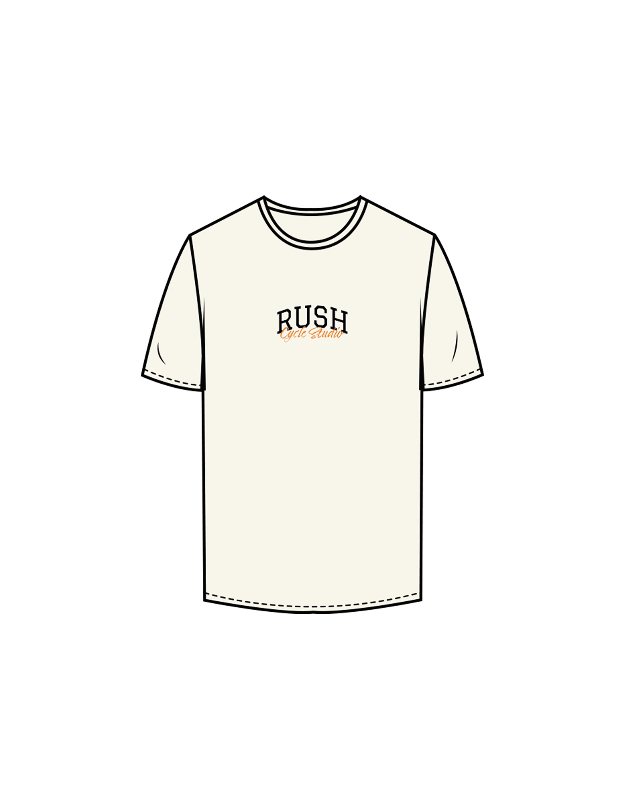 The Mens Tee - Off White - Rush Cycle Studio - Center Chest Stacked - Printed - Full Color