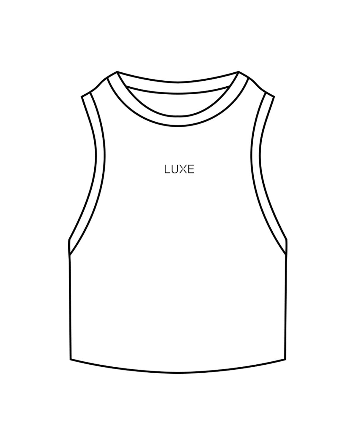 The Ribbed Crop Tank - White - Lagree Luxe - Centrer Chest "LUXE" - Embroidered - Black