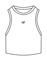 The Ribbed Crop Tank - White - Neighborhood Barre - Center Chest "NB" - Embroidered - Aubergine