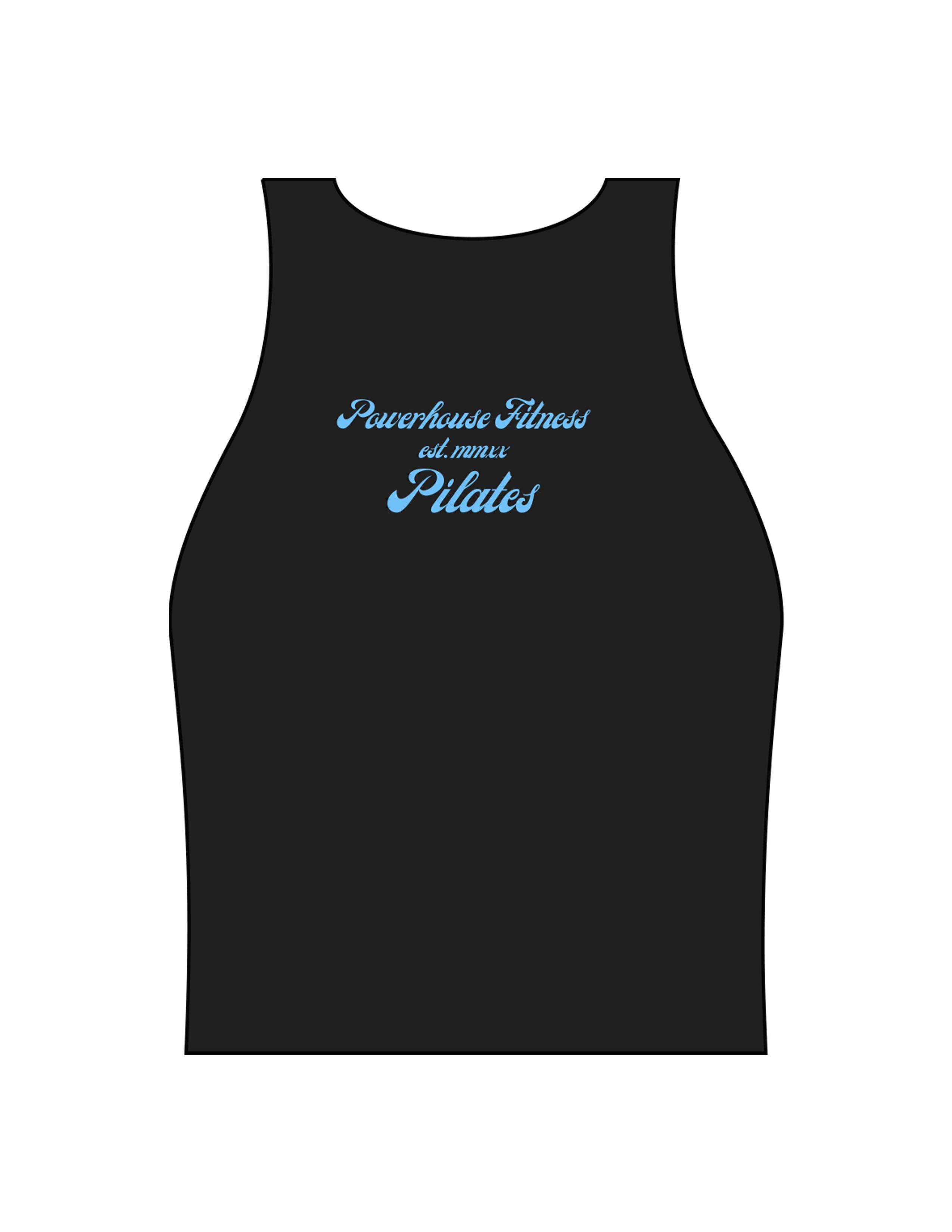 The Womens Active Crop Tank - Black - Powerhouse Fitness - Left Chest & Back Stacked - "Pilates - Printed - Teal