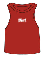 The Micro Rib Racer Crop - Red - Heroes Fitness - Center Chest Stacked - Printed - White
