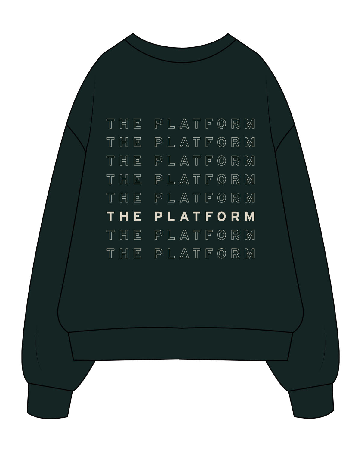 The Mens Heavyweight Crewneck - Pine Green - The Platform Studio - Center Chest & Center Back - Printed - Off White
