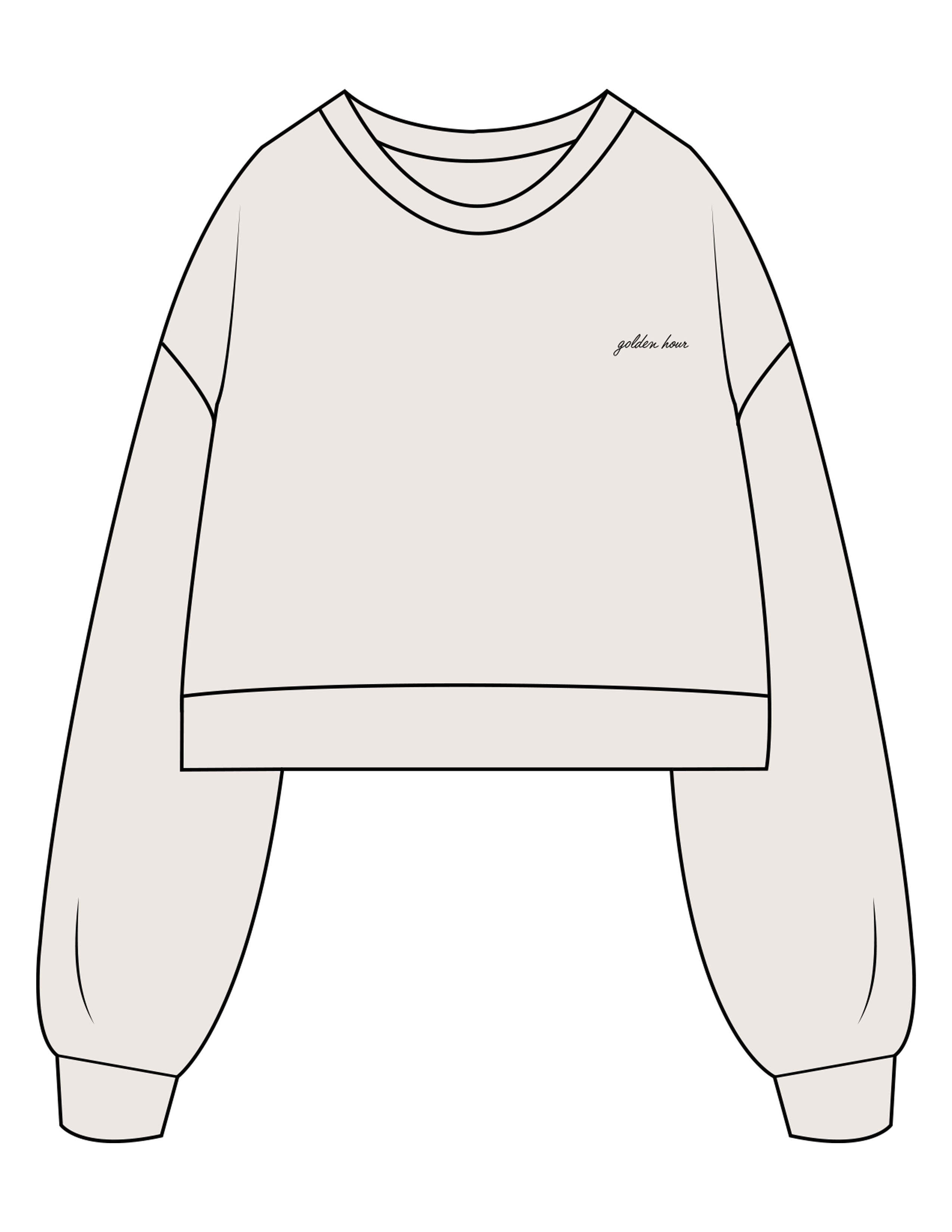 The Womens Crop Crewneck - Bone - Golden Hour - Left Chest Script - Embroidered - Black