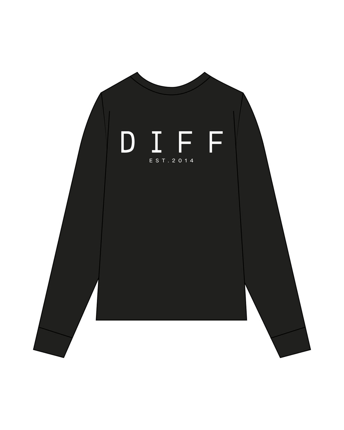 THE WOMENS LONG SLEEVE - Black  - DiffEyewear - Left Chest logo & Back "DIFF" - Printed - White