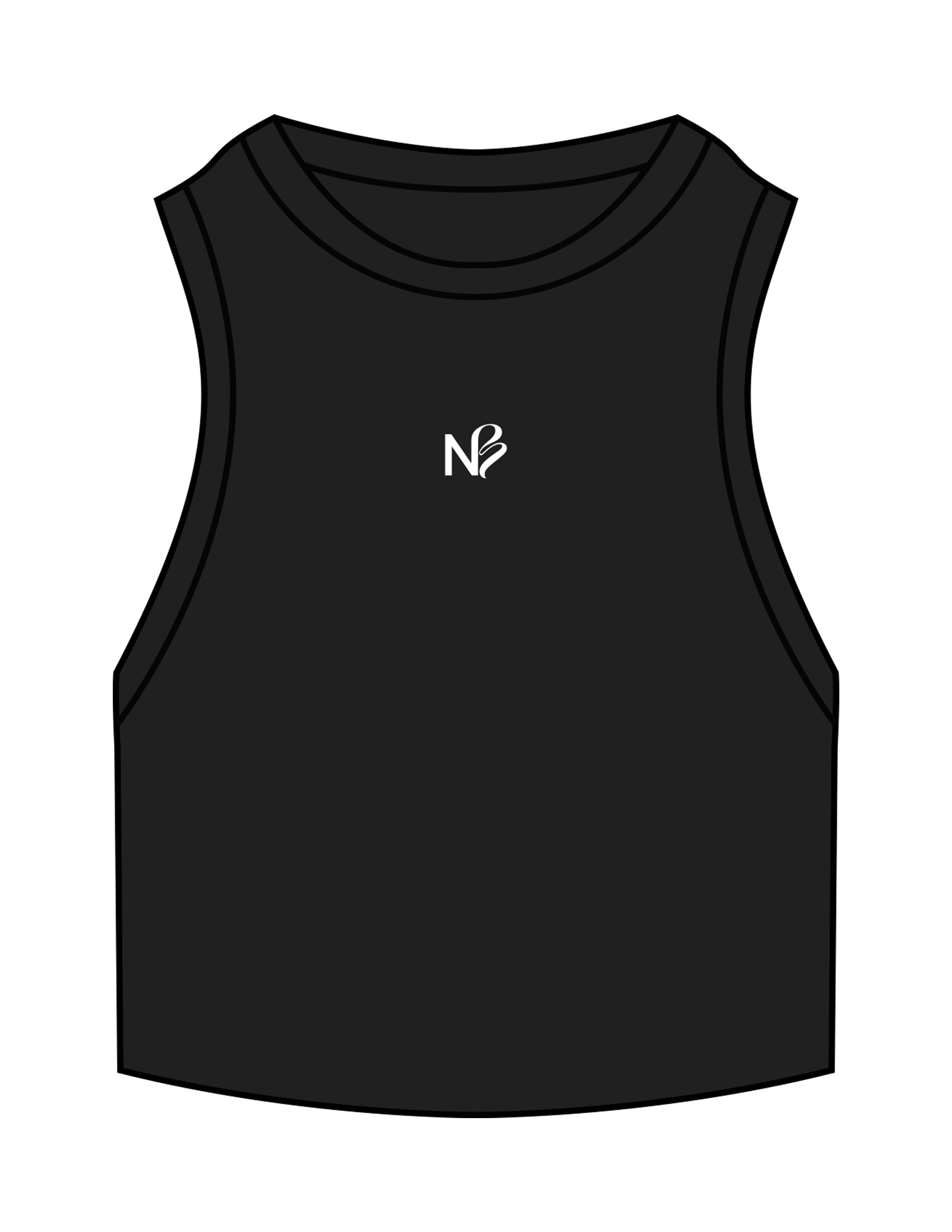 The Ribbed Crop Tank - Black - Neighborhood Barre - Center Chest "NB" - Embroidered - White
