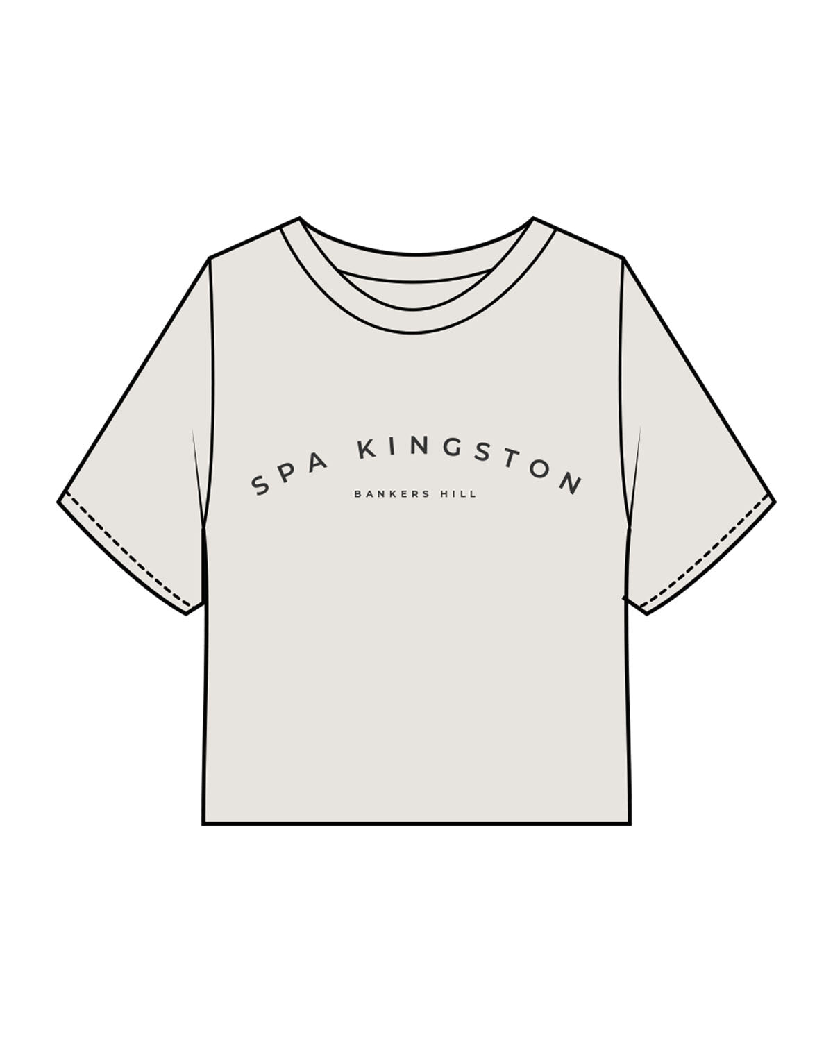 The Heavyweight Crop Tee - Washed Bone - Spa Kingston - Center Chest Stacked & Back Neckline - Printed - Washed Black