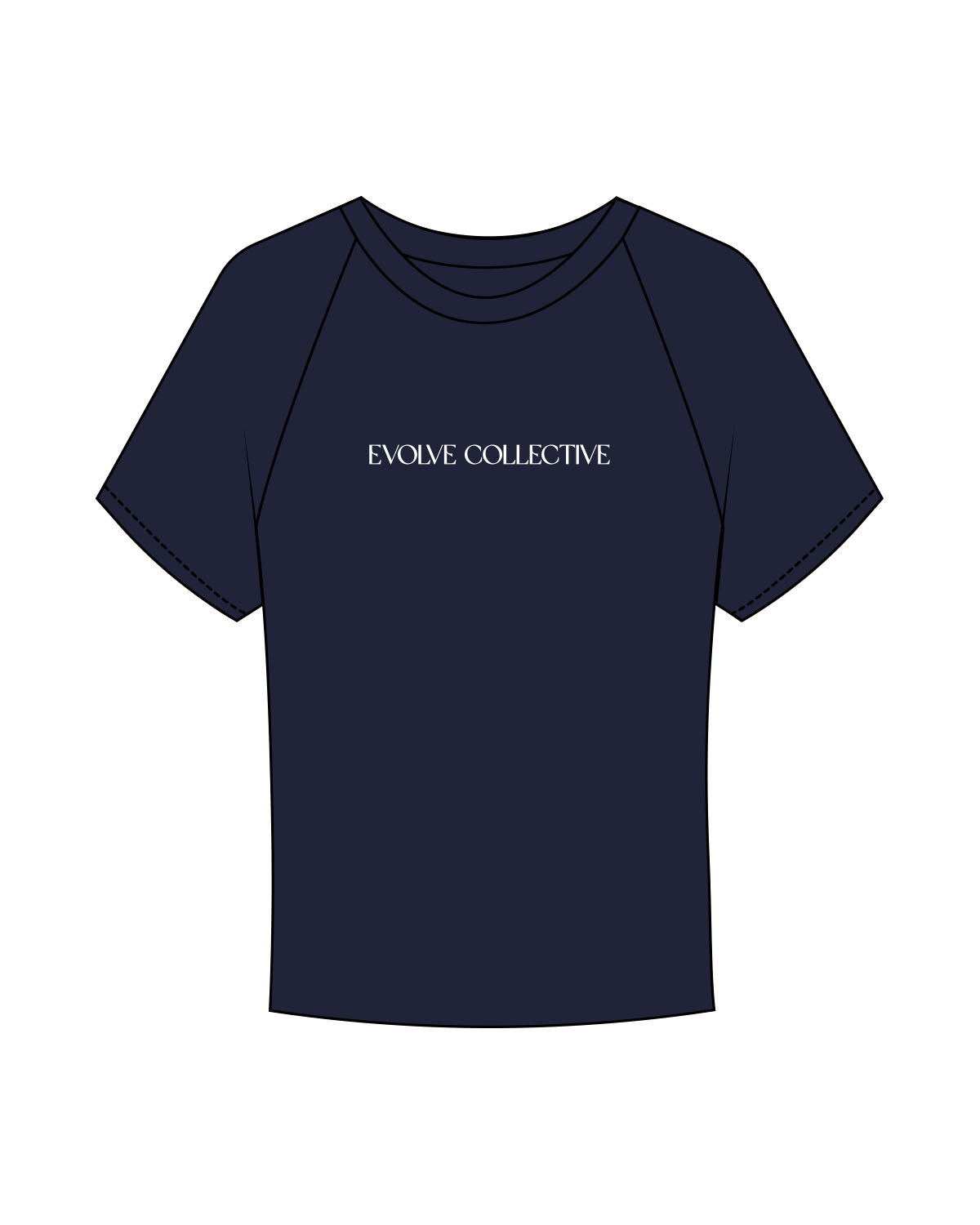 The Micro Rib Baby Tee - Navy - Evolve Collective - Center Chest - Printed - White