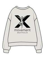 The Womens Crewneck - Washed Bone - Movement Pilates Buffalo - Back Stacked "X" - Printed - Black