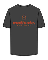 The Womens Tee - Charcoal - Motivate Movement - Left Chest & Back Stacked - Printed - Full Color