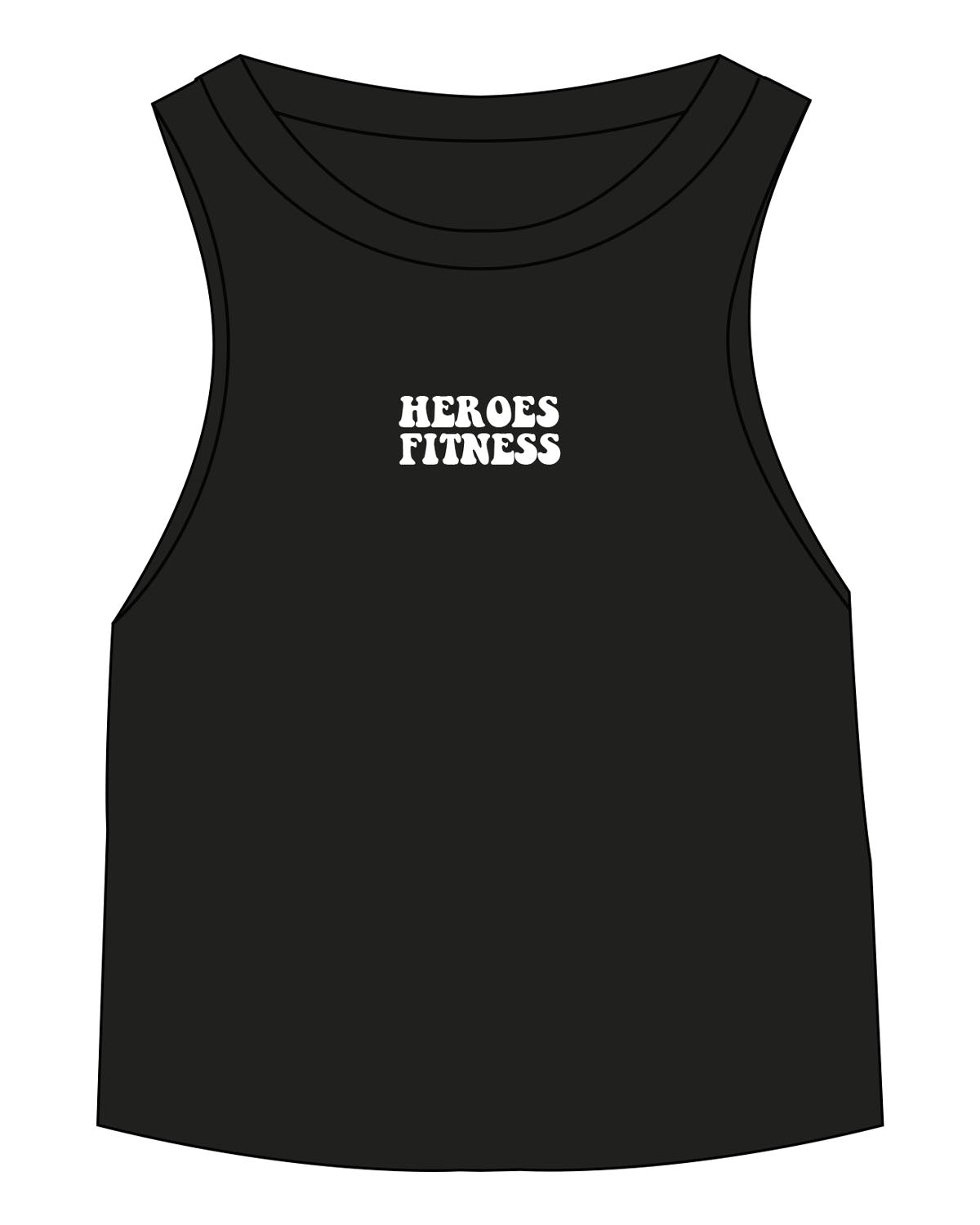 The Micro Rib Racer Crop - Black - Heroes Fitness - Center Chest Stacked - Printed - White