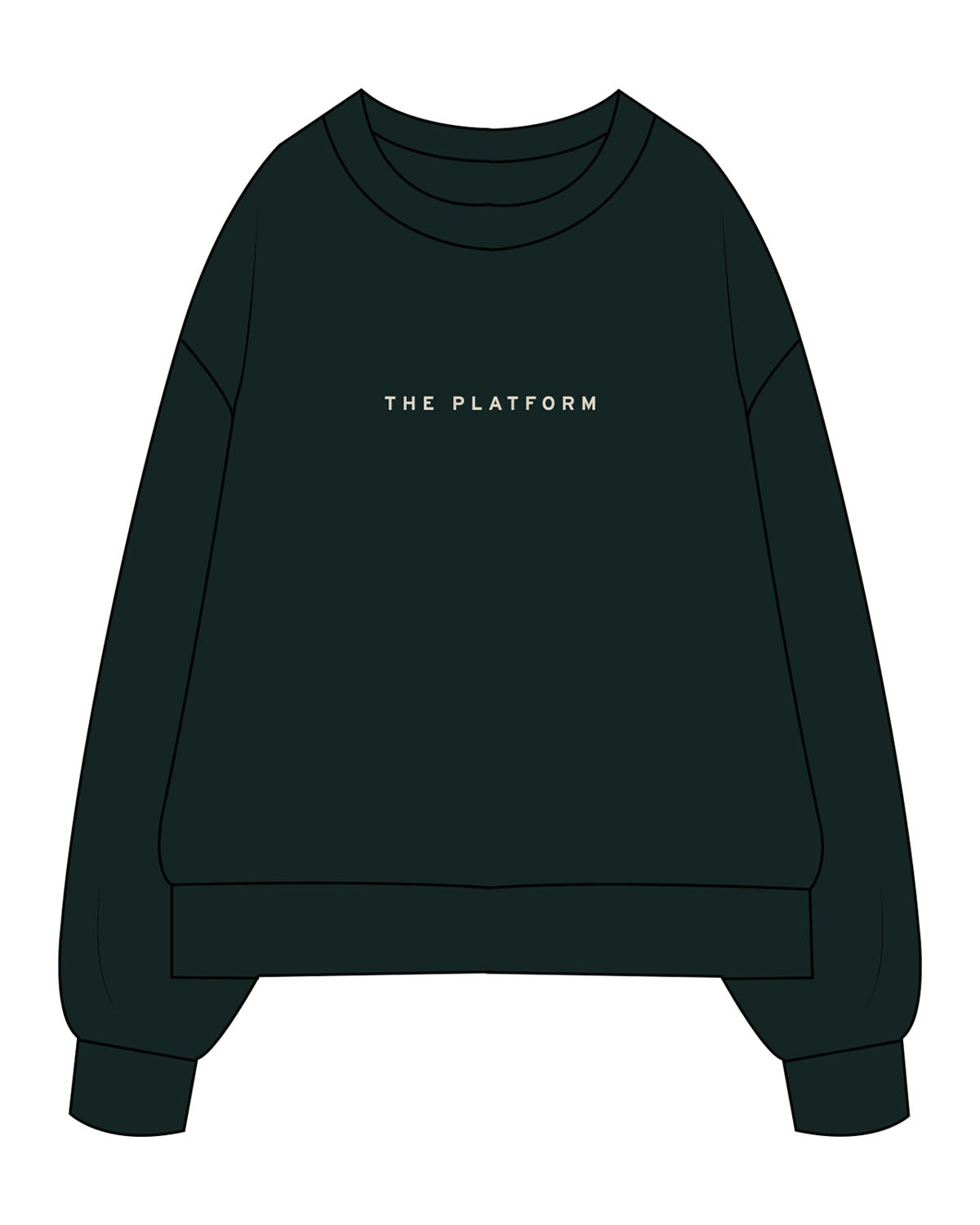 The Mens Heavyweight Crewneck - Pine Green - The Platform Studio - Center Chest & Center Back - Printed - Off White