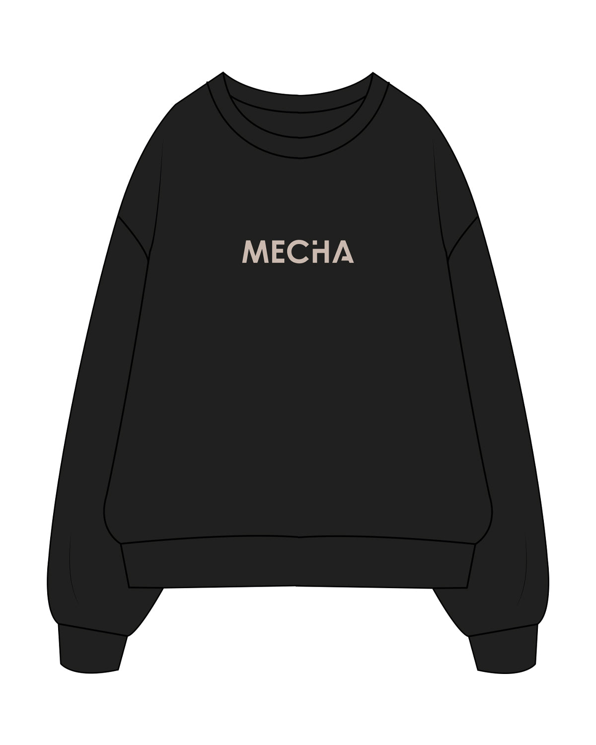 The Womens Crewneck - Black - MECHA - Center Chest - Bone